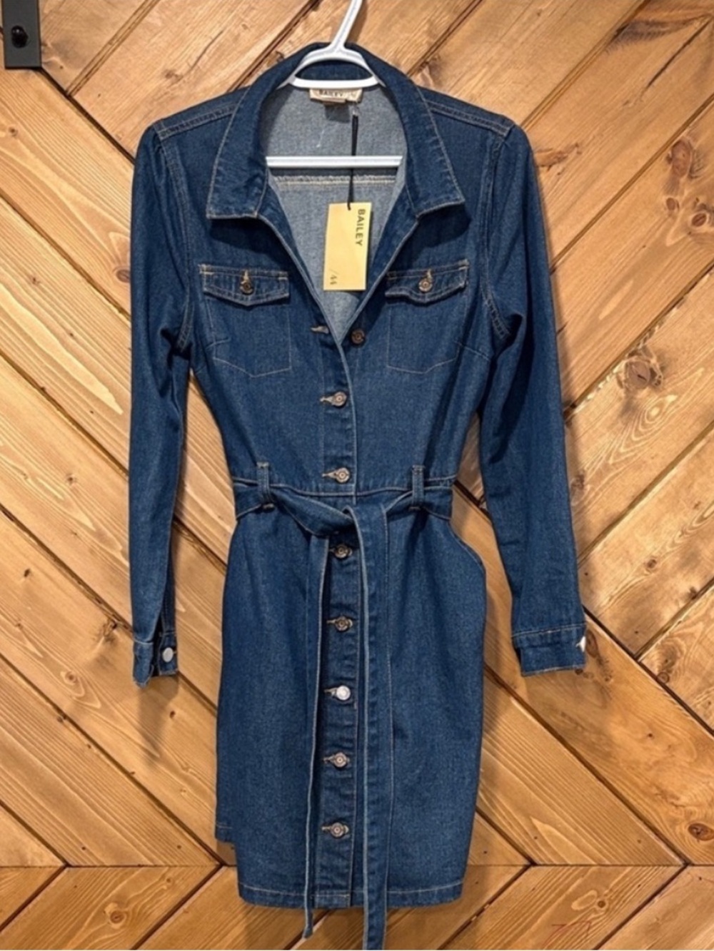 NWT Bailey 44 Dark Blue Denim Button-Front Midi Dress Medium